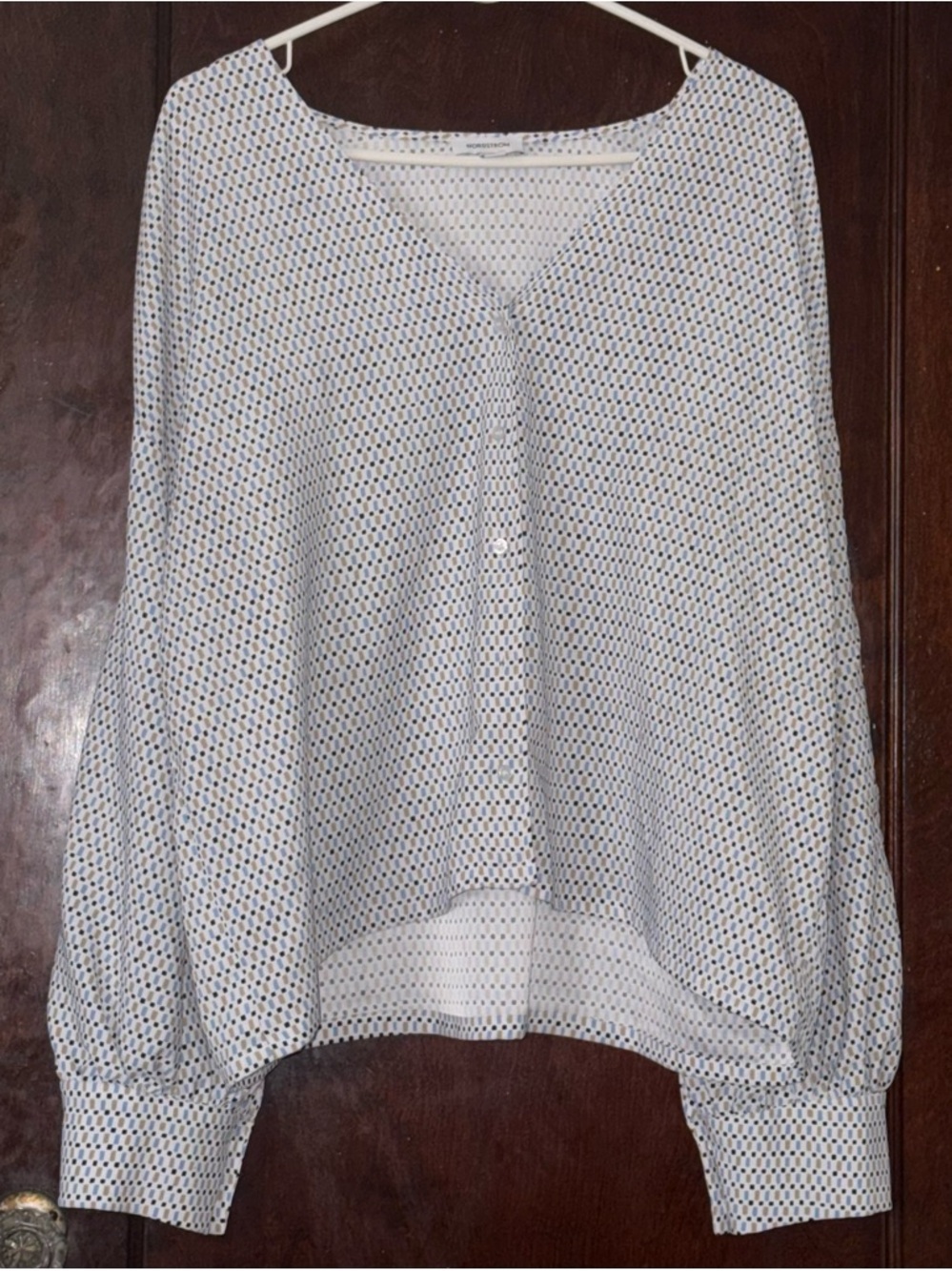 Nordstrom Light Blue & Navy Patterned Women's shirt